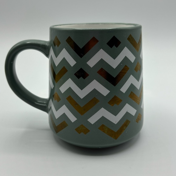 Thyme & Table Ceramic Mug Green Geometric Print Gold And White - Picture 3 of 8